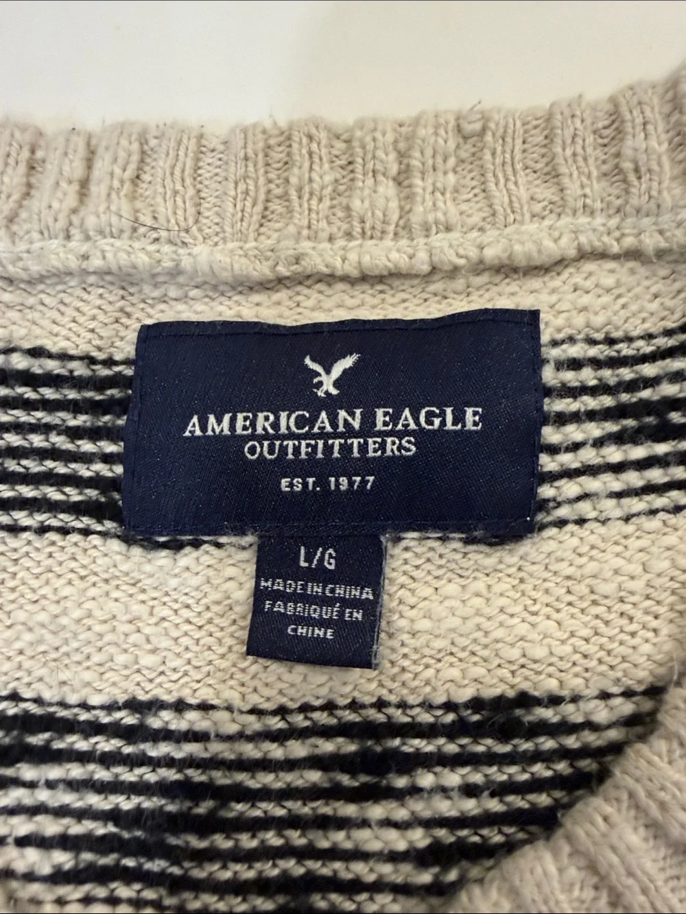 American Eagle Outfitters Striped Crewneck Sweater - Cream & Black